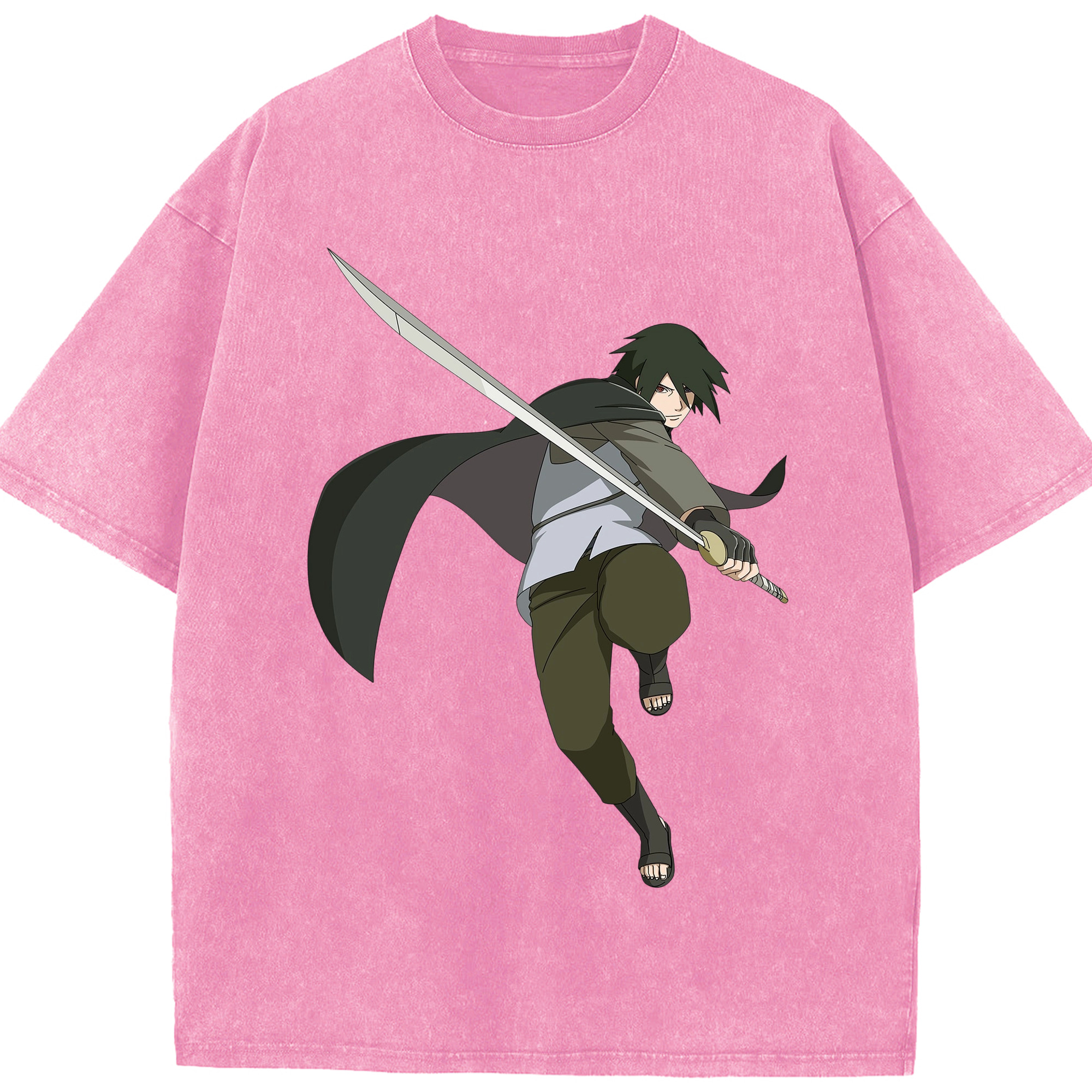 （画像用） NARUTO -ナルト- うちは サスケ Uchiha Sasuke 綿100% ヴィンテージ風 半袖Tシャツ（フロントプリント）